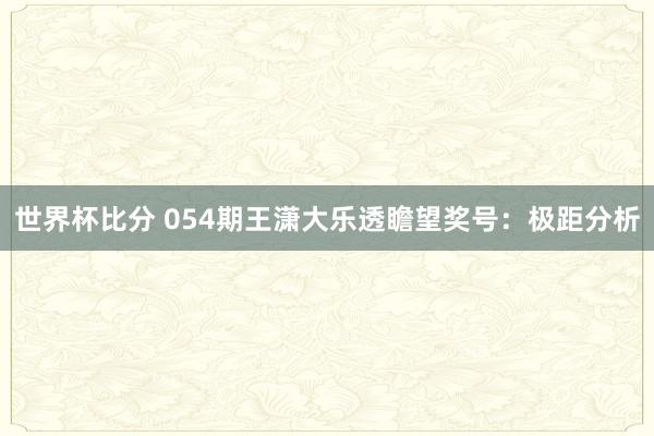 世界杯比分 054期王潇大乐透瞻望奖号:极距分析