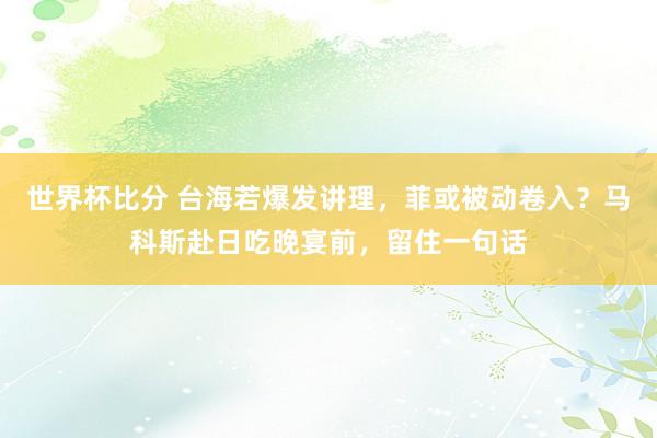 世界杯比分 台海若爆发讲理,菲或被动卷入?马科斯赴日吃晚宴前,留住一句话
