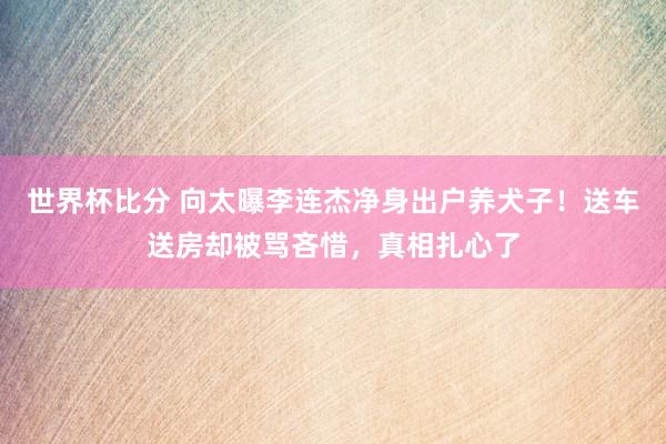 世界杯比分 向太曝李连杰净身出户养犬子!送车送房却被骂吝惜,真相扎心了